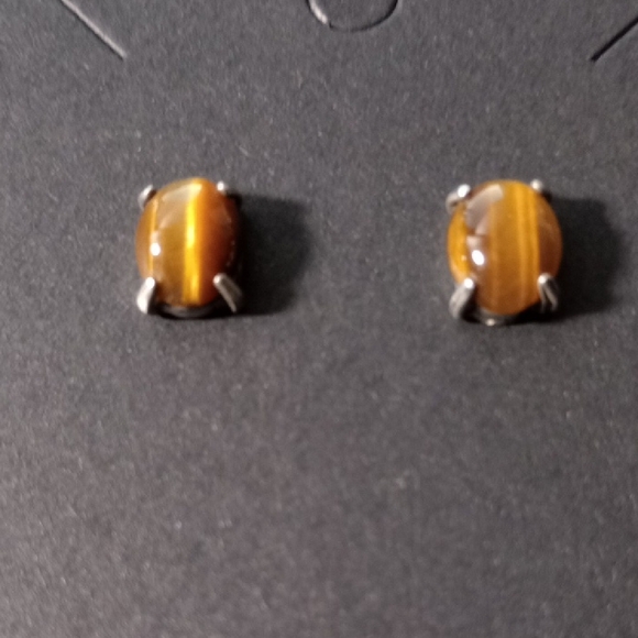 Sterling Silver Tiger's Eye Stud Earrings - Picture 1 of 12